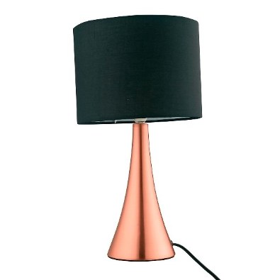 Abajur Metal Cobre Cúpula Redonda Tecido Preto E27 36cm