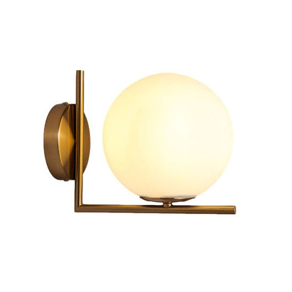 Arandela Dourada Globo Vidro Branco 20cm Estrutura em L Ace76