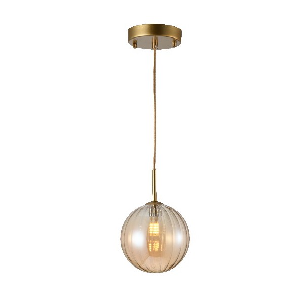 Pendente Dourado Com Globo Ambar Trabalhado 15cm Ace86