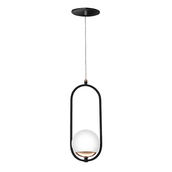 Pendente Globo de Vidro Branco Opalino Preto Cobre Cabeceira Alu46