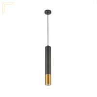 Pendente Cilíndrico Led 3000K 40cm Preto Detalhe Dourado Lup71