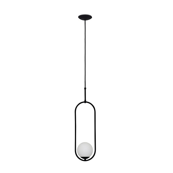 Pendente Ball Oval Preto Globo de Vidro Branco Fosco Ace23