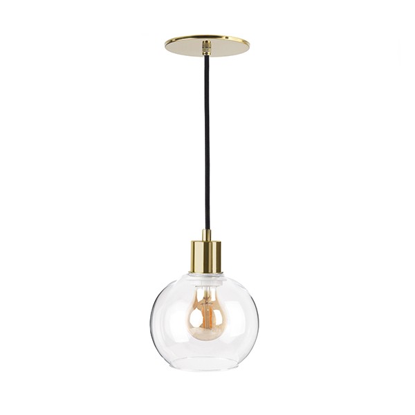 Pendente Globo Vidro Transparente Detalhe Dourado Ø13cm Ace27