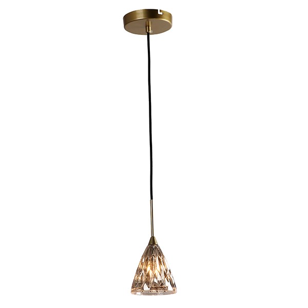 Pendente Dourado Cone de Vidro Champagne Trabalhado Ace43