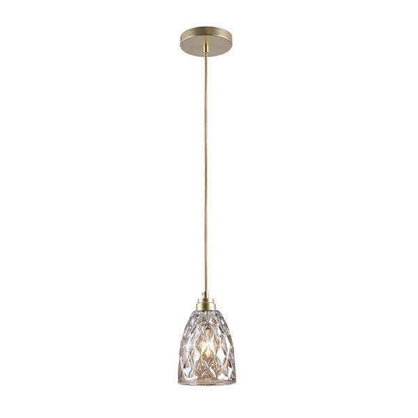 Pendente Dourado Fosco Cúpula Vidro Ambar Trabalhado Ace47