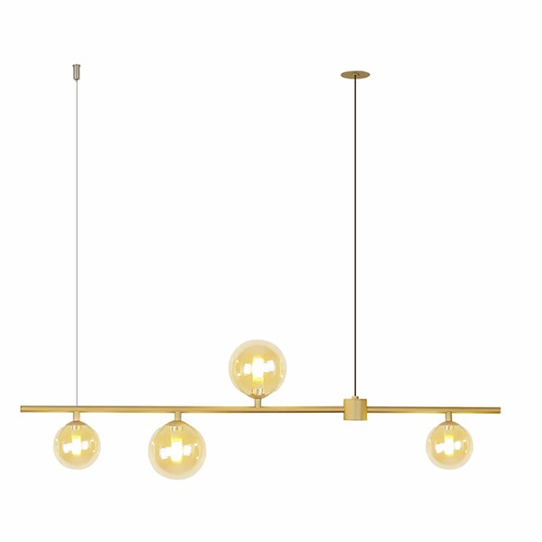 Pendente Metal Dourado Moderno 4 Globos de Vidro Champagne Ace72