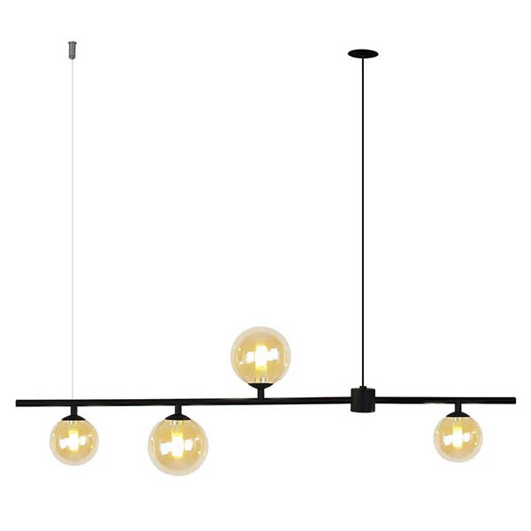 Pendente Linear Metal Preto 4 Globos Vidro Champagne Sala Ace73