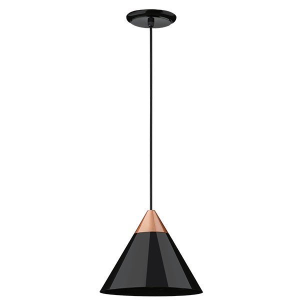 Pendente Vintage Triangulo Ø24,5cm Preto com Cobre Sala Acl07
