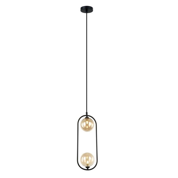 Pendente Boll Metal Preto 2 Esferas Vidro Champagne Cabeceira Acl24