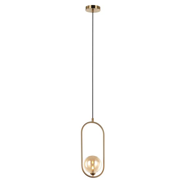 Pendente Oval Dourado Esfera Vidro Champagne Cabeceira Acl81