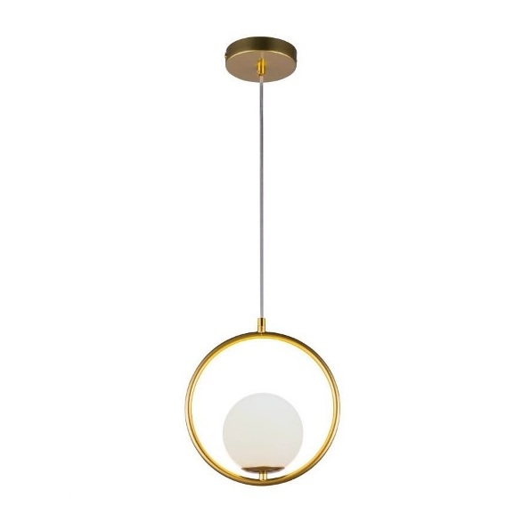 Pendente Esfera Vidro Opalino ball Redondo Dourado Acl83