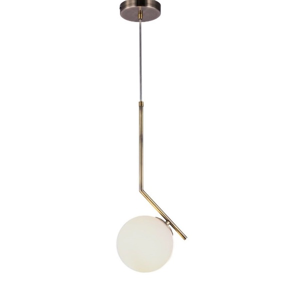 Pendente Globo Vidro Leitoso ball Haste Ouro Velho Acl85
