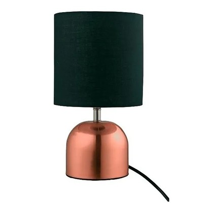 Abajur Metal Cobre Cupula Tecido Preto Ø16cm Interno