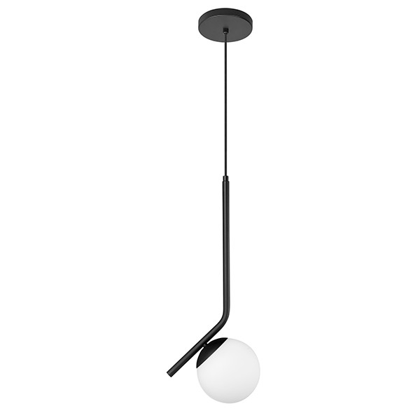 Pendente Preto Haste Diagonal Globo Vidro Branco E27 Cabeceira Lup14