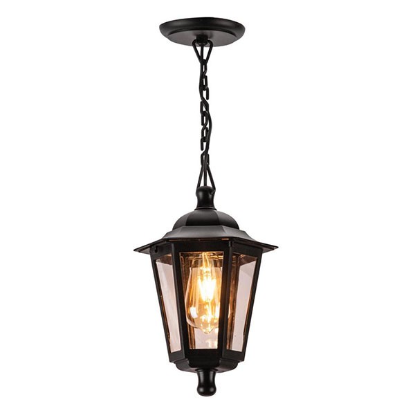 Pendente Externo Colonial E27 Preto Lente Transparente Lup39
