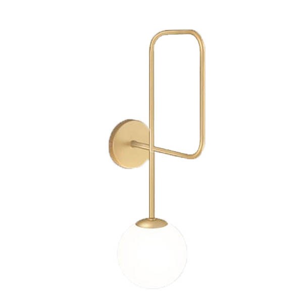 Arandela Dourada Haste Loop Retangular Globo Vidro Branco Lup43