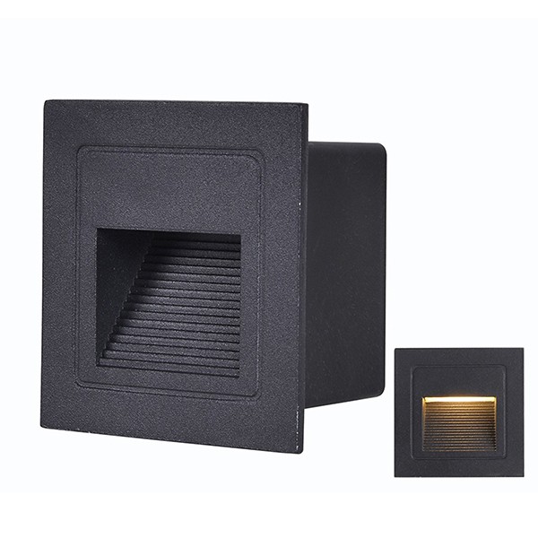 Balizador De Parede Externo Led Embutido Preto Quadrado Lup51
