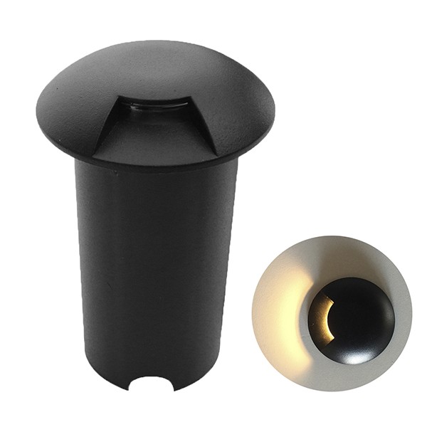 Balizador De Chao Led Embutido 2700K 1 Facho Preto Redondo Lup50