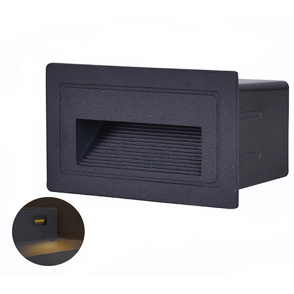 Balizador Externo De Parede Embutido Retangular Preto 3000K Lup52