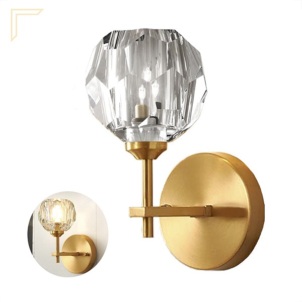 Arandela Dourada Cristal Transparente Quarto Banheiro Lup60