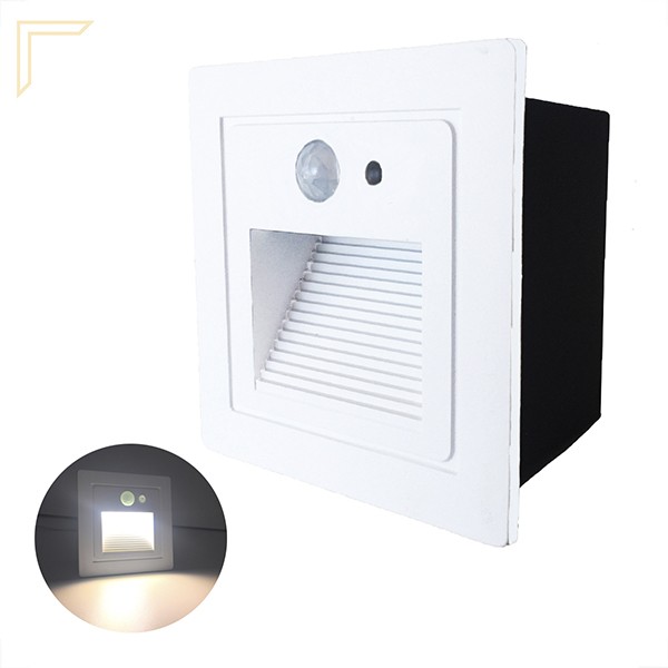 Balizador Parede Led Sensor Presença Embutir 3000K Lup73
