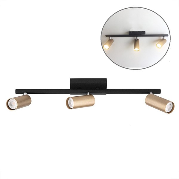 Spot Trilho Sobrepor Preto 3 Lampadas Dourado Mr11 Lup83