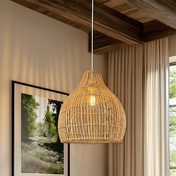 Pendente Fibra Natural Em Rattan Artesanal Boho 36 Cm Nat38