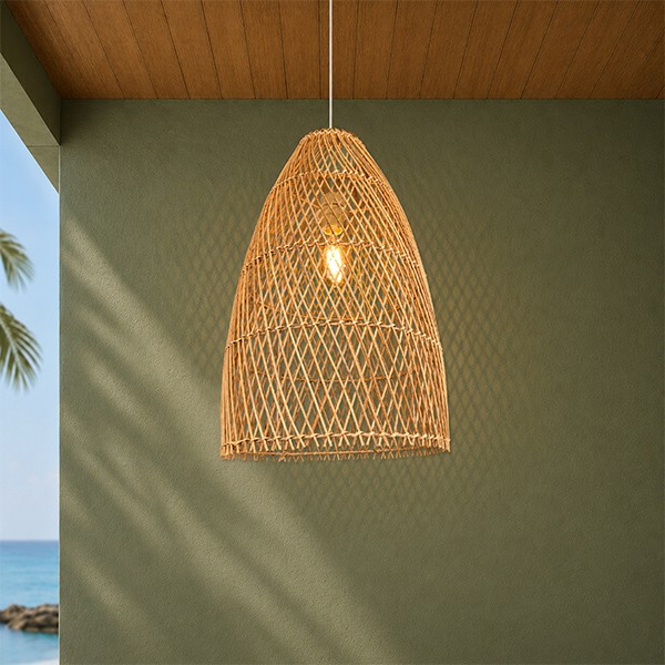 Pendente Em Fibra Natural De Rattan Artesanal Sala E27 Nat39