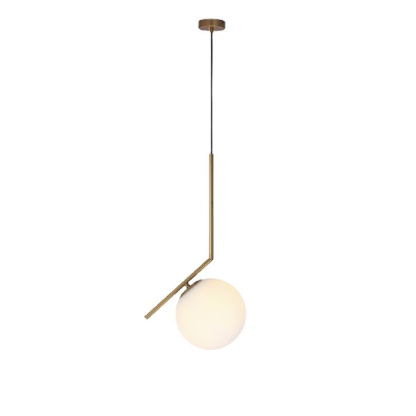 Pendente Dourado Haste Diagonal Globo Vidro Leitoso Zan05
