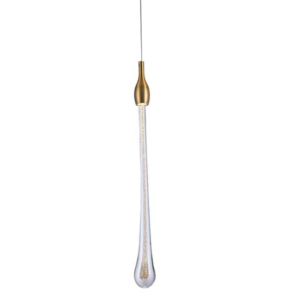 Pendente Dourado Gota LED Vidro Transparente Bancada Zan26