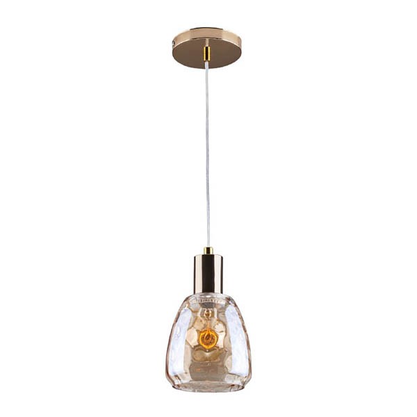Pendente Dourado Com Cupula De Vidro Ambar Bancada Zan50