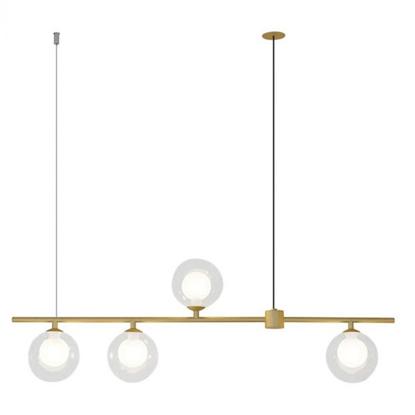 Pendente Dourado 4 Globos Vidro Duplo Transparente Moderno Zan84
