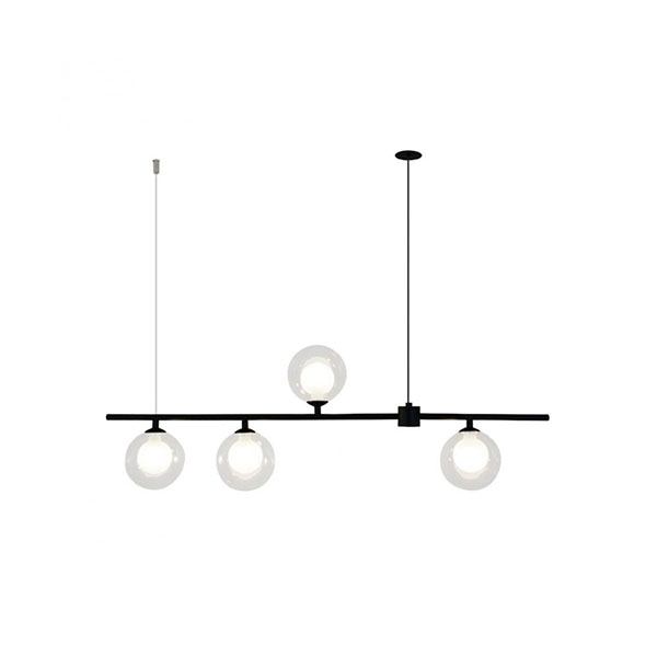 Pendente Preto 4 Globos De Vidro Duplo Transparente Cozinha Zan85