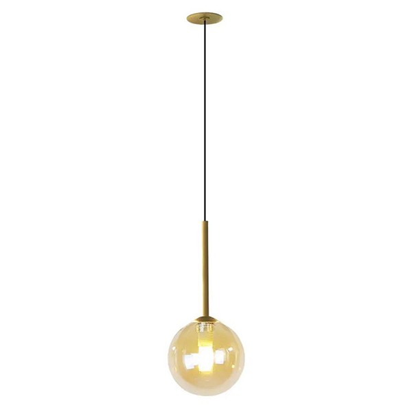 Pendente Globo De Vidro Ambar Dourado Bancada Zan90