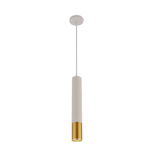 Pendente Tubo Cilindro LED Branco Detalhe Dourado Bancada Zan98